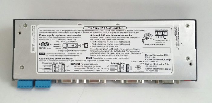 Extron (KVM) SW2 VGA DA2 A Two Input, Dual Output VGA and Audio Distribution - Image 3