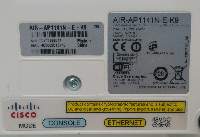 Cisco AIR-AP1141N-E-K9 VO8 Aironet 80211n Draft 2.0 Single Band Access Point - Image 4