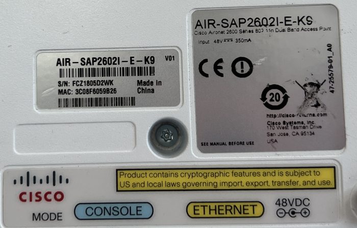 Cisco AIR-SAP2602I-E-K9 V01 Aironet 2600 Series 802.11n Dual Band Access Point - Image 5