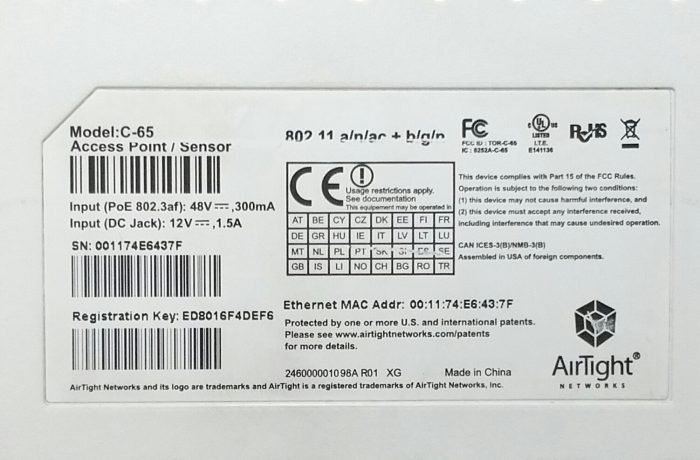 AirTight Networks C-65 802.11a/n/ac Access Point/Sensor - Image 3