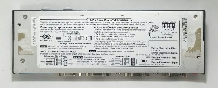 Extron SW2 VGA DA2 A A/AF Switcher Without Power Supply - Image 3