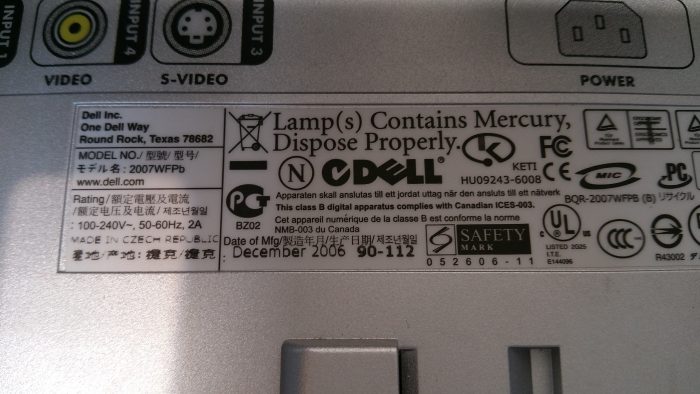 Dell 2007WFPb 20 inch Monitor DVi-D VGA Comp Video S-Video - Image 9
