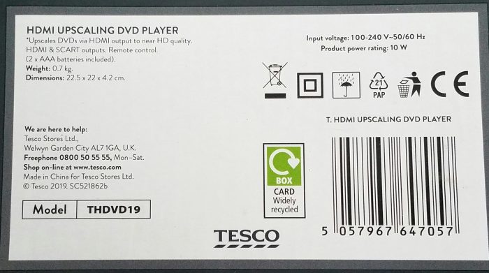 Tesco THDVD19 HDMI Upscaling & SCART DVD Player - Image 3