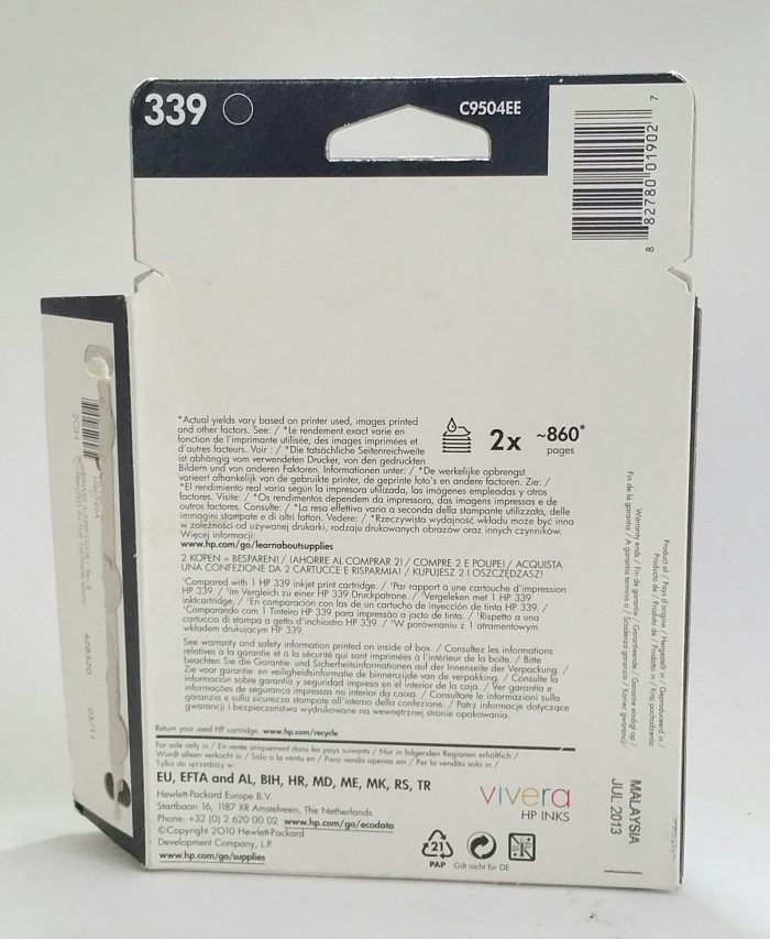 Single HP 339 Black C9504EE Cartridge - Exp. Jul 2013 - Image 4