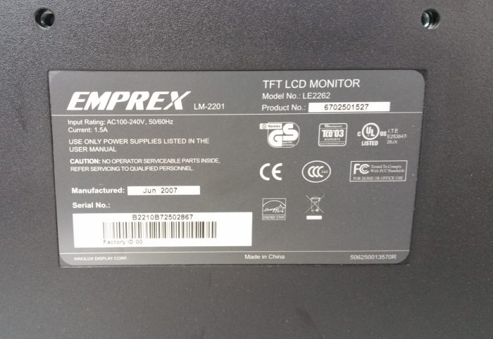Emprex LE2262 TFT LCD Monitor VGA - Image 4