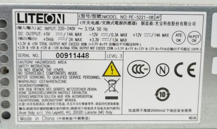 LITEON PE-5221-08AF Power Supply Unit 220W - Image 3