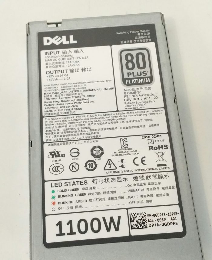 DELL 80 Plus Platinum E1100E-S0 Switching Power Supply 1100W - Image 3