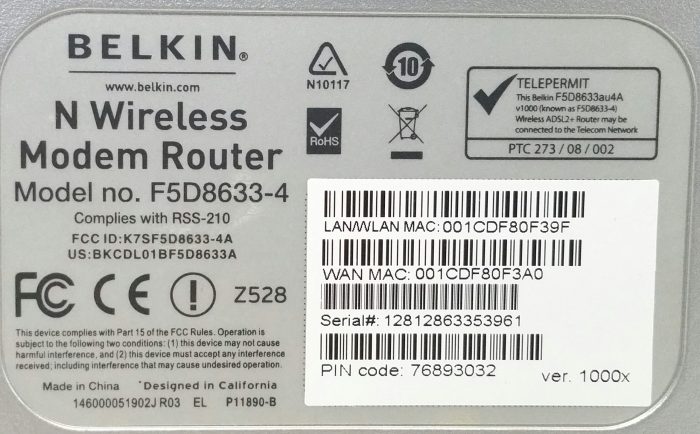 Belkin N Wireless Modem Router F5D8633-4 Comes With PSU - Image 4