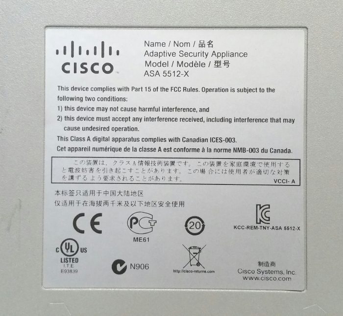 Cisco ASA 5512-X Adaptive Security Appliance With Bracket Loose Front Case - Image 3