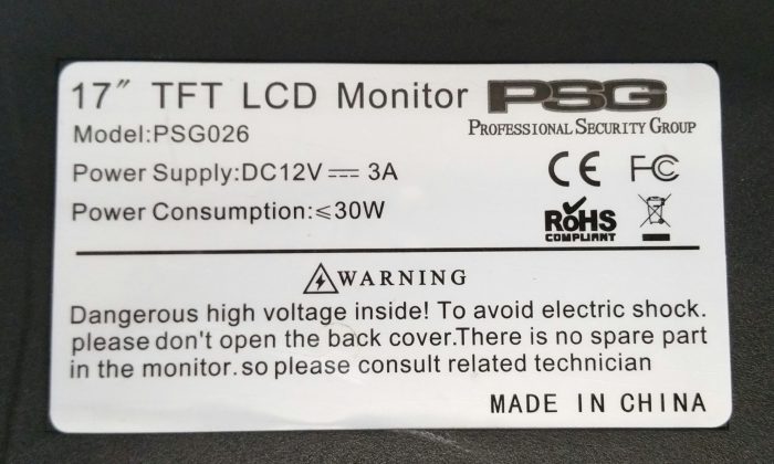 Professional Security Group (PSG) 17" TFT LCD Monitor PSG026 - Image 4