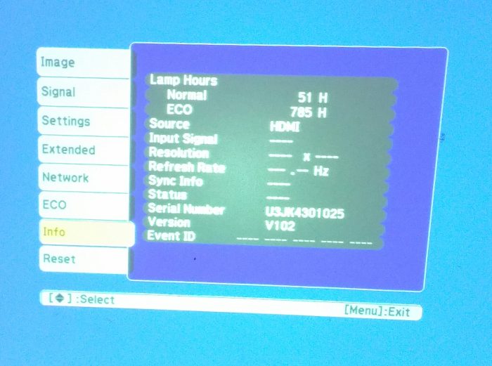 Epson H570B EB-X20 HDMI LCD Projector with 836 Lamp Hours Used - Image 2