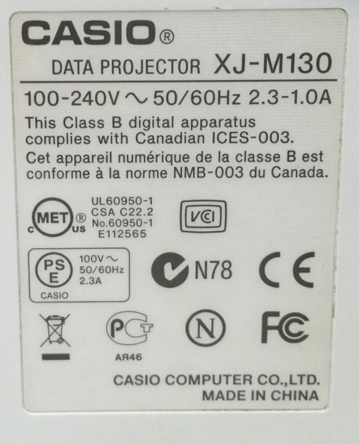 Casio XJ-M130 Data Projector with 7156 Lamp Hours Used - Image 3