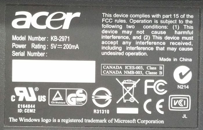Acer KB-2971 PS2 6 Pin Wired Keyboard - Image 3