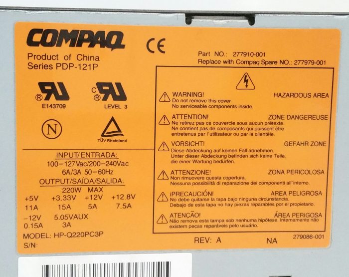 Compaq HP-Q220PC3P Power Supply 220W Max PDP121P - Image 3