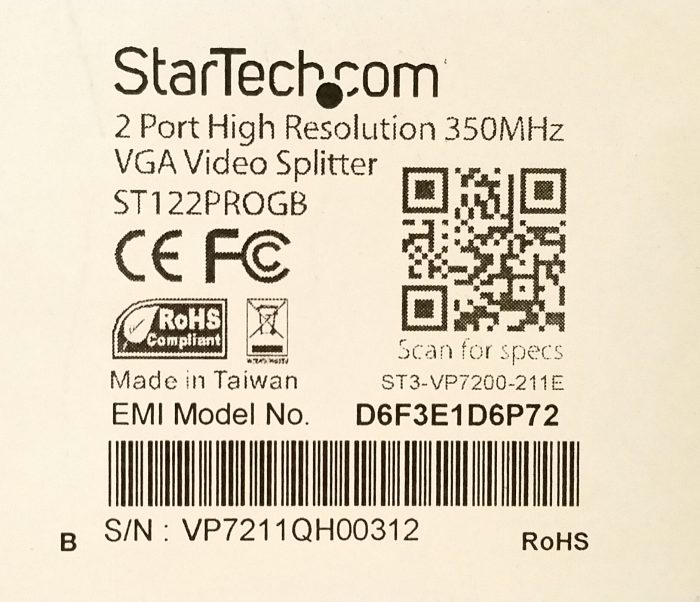 Startech.com ST122PROGB 2 Port High Resolution 350 MHz VGA Video Splitter - Job Lot x2 - Image 3