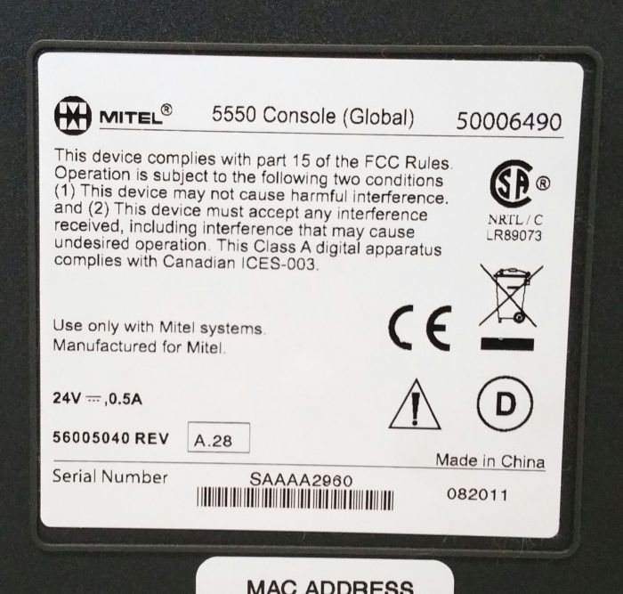 Mitel 5550 IP Console (Global) 50006490 Phone - Image 3