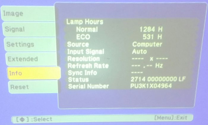 Epson H435B EB-X11 LCD Projector with 1815 Lamp Hours Used - Image 2