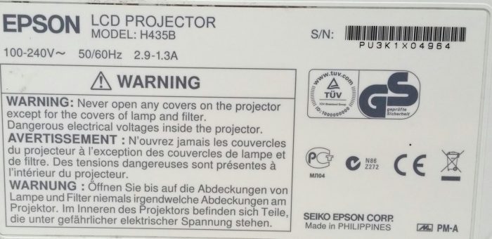 Epson H435B EB-X11 LCD Projector with 1815 Lamp Hours Used - Image 3