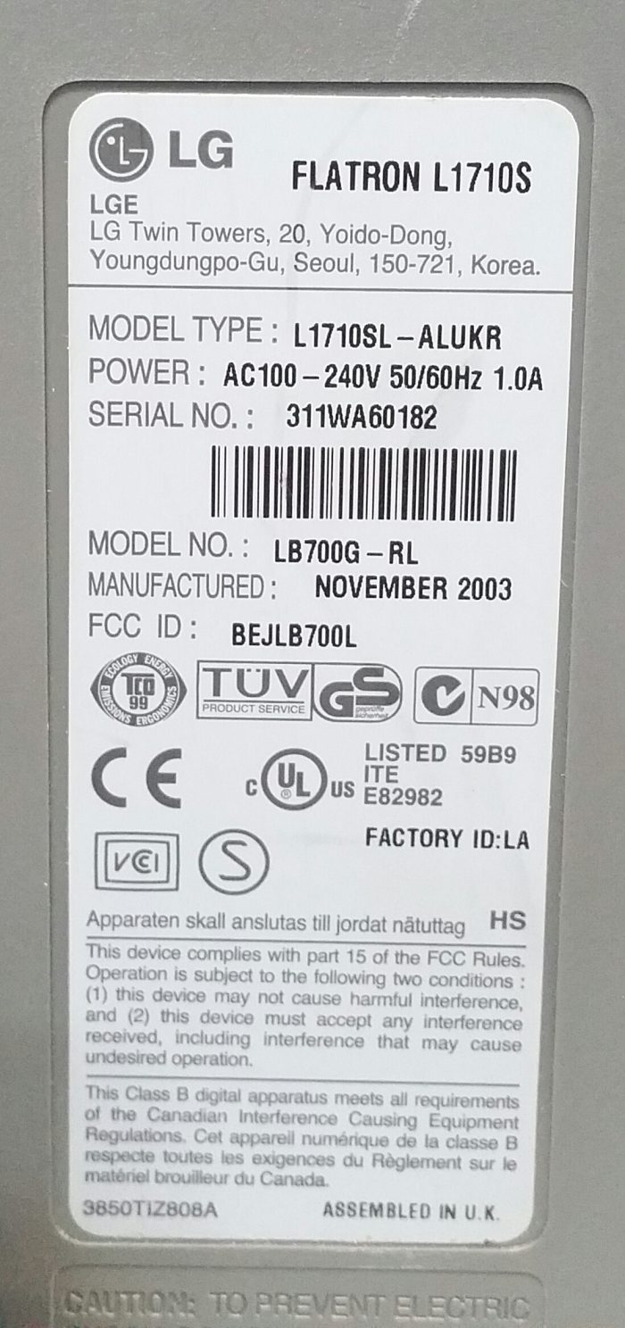 LG Flatron L1710S 17" Screen VGA Monitor - Image 3