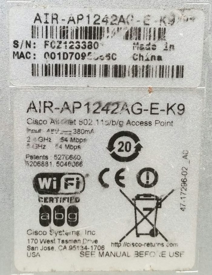 Cisco Systems AIR-AP1242AG-E-K9 VO4 Aironet 802.11a/b/g Access Point - Image 3