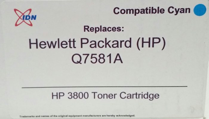 IDN Supplies SY006916 Cyan Replacement Toner Cartridge for HP Q7581A - HP 3800 - Image 3