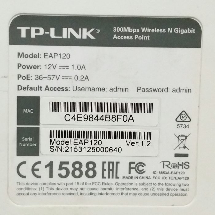 TP-LINK EAP120 300 Mbps Wireless N Gigabit PoE Access Point - Image 3