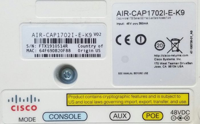Cisco AIR-CAP1702I-E-K9 V02 Aironet 1700 Series 802.11ac Dual Band Access Point - Image 4