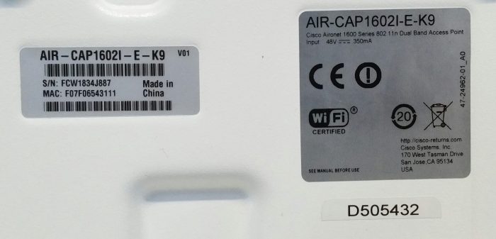 Cisco AIR-CAP1602I-E-K9 Aironet 1600 Series 802.11ac Dual Band Access Point - Image 4