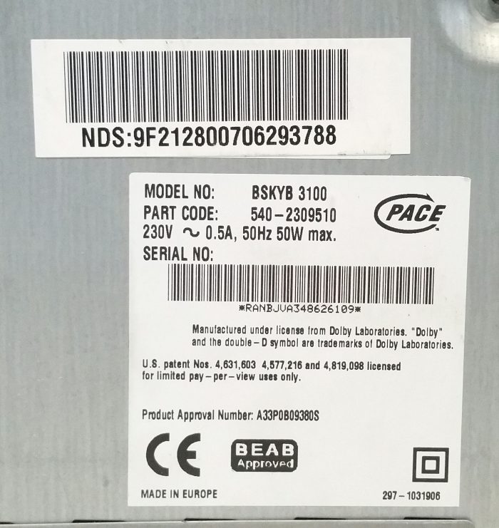 Sky+ BSKYB3100 Dolby Digital DV3 Satellite Receiver Box - Image 3