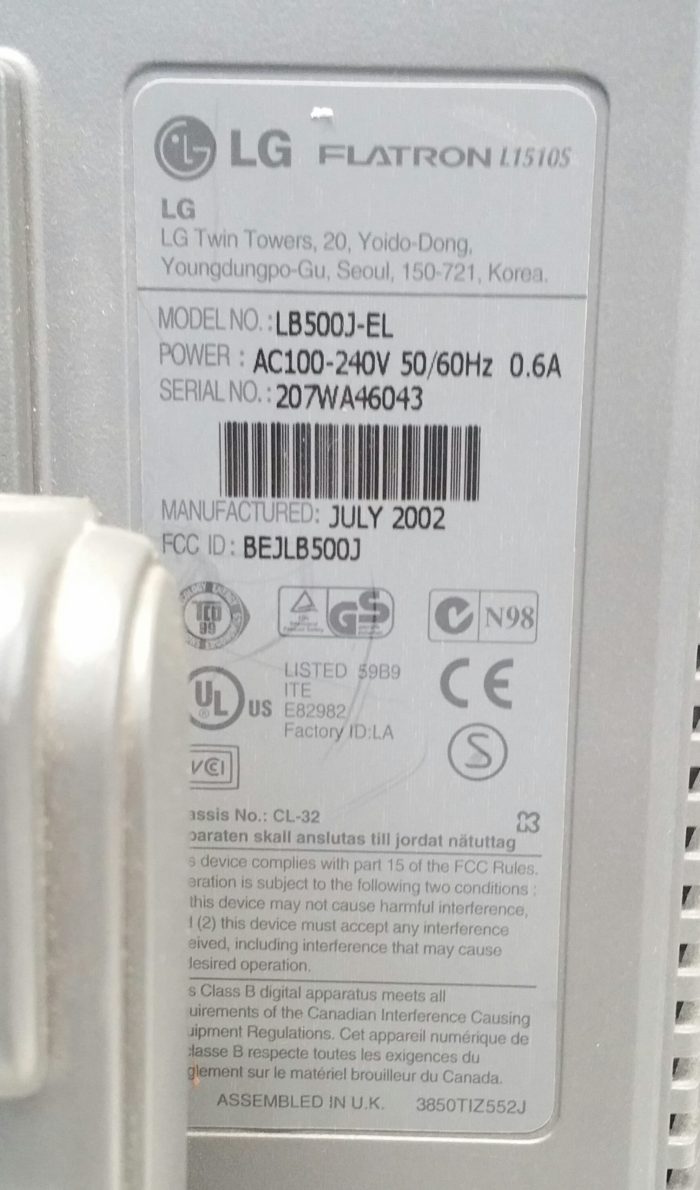 LG Flatron L1510S 15" Monitor LB500J-EL - Image 3