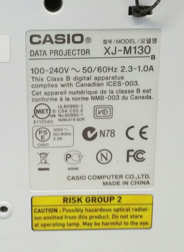 Casio XJ-M130 Data Projector with 3549 Lamp Hours Used - Image 3