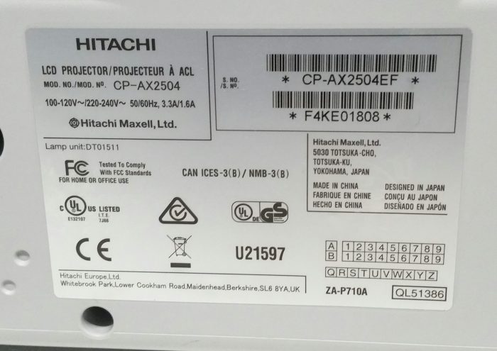 Hitachi CP-AX2504 LCD Projector w 0 Lamp Hours Used - Image 3