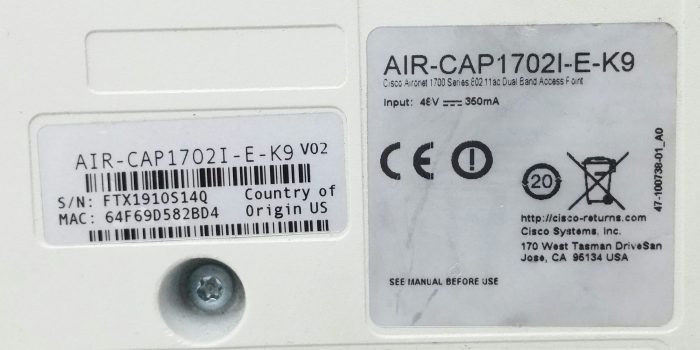 Cisco AIR-CAP1702I-E-K9 V02 Cisco Aironet 1700 Series 802.11ac Dual Band PoE Access Point - Image 3