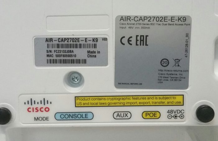 Cisco AIR-CAP2702E-E-K9 V03 Aironet 2700 Series 802.11ac Dual Band Access Point - Image 3