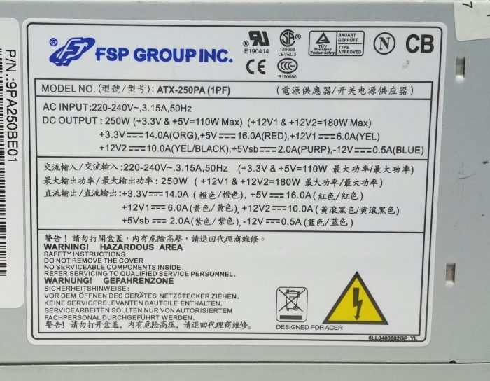 FSP Group ATX-250PA(1PF) 250W Power Supply Unit - Image 3