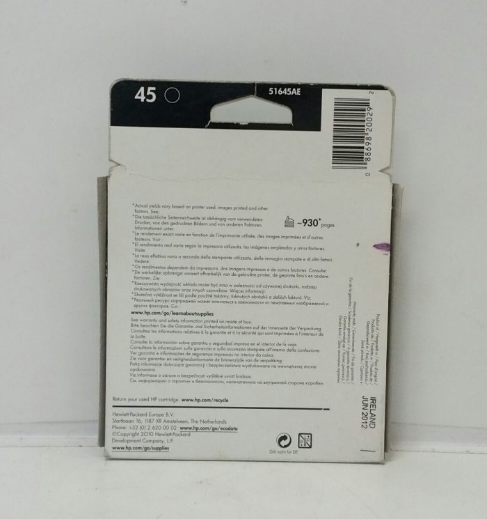 HP 45 51645AE HP Color Copier 290 Black Inkjet Print Cartridge - Image 4