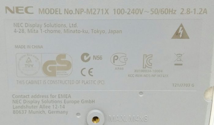 Nec NP-M271X LCD VGA Projector w 2843 Lamp Hours Used - Image 3