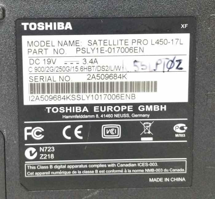 Toshiba Satellite Pro L450-17L Windows 10 Home 15.6" Laptop - Image 3
