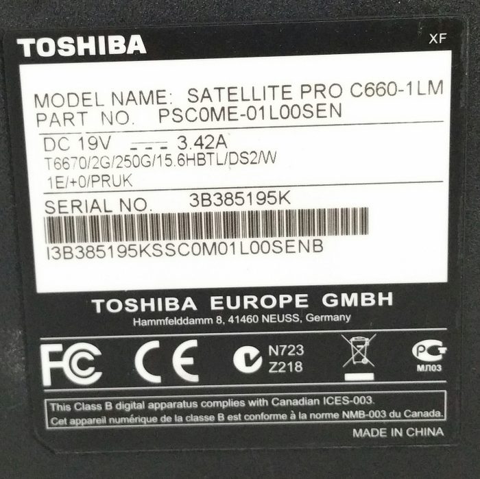 Toshiba Satellite Pro C660-1LM Windows 10 Pro 15.6" Laptop - Image 3