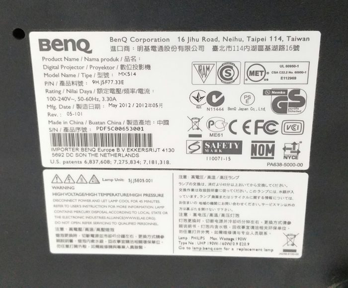 BenQ MX514 HDMI VGA Digital Projector w 5633 Lamp Hours Used - Image 3