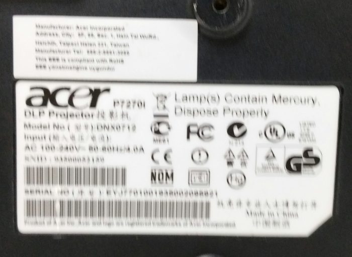 Acer P7270I HDMI VGI Projector With Unknown Lamp Hours - Image 3