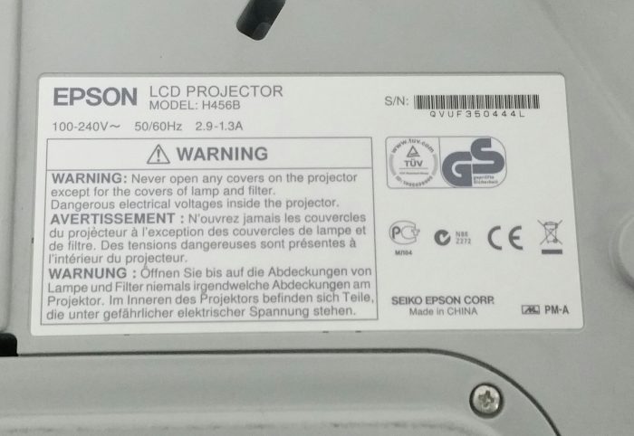 Epson EB-470 H456B LCD Projector 3475 Lamp Hours Used - Image 3