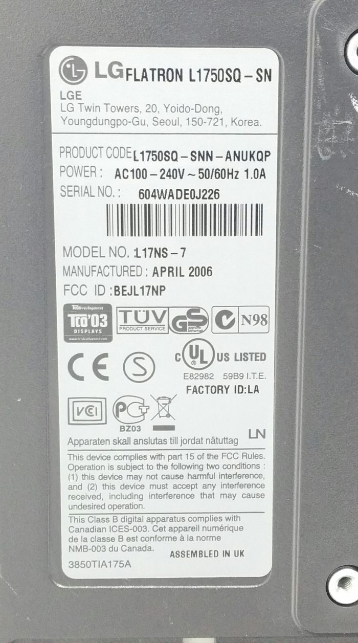 LG Flatron L1750SQ-SN 17NS-7 17.5" VGA Monitor - Image 3