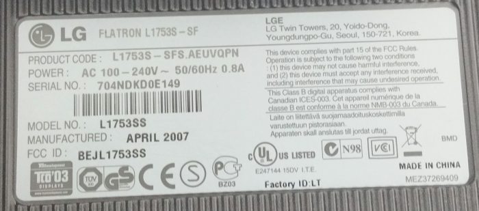 LG Flatron L1753S-SF L1753SS 17.5" VGA Monitor - Image 4