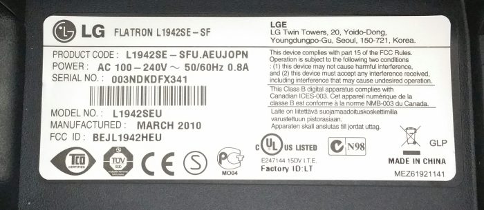 LG Flatron L1942SE-SF L1942SEU 19" VGA Monitor - Image 3