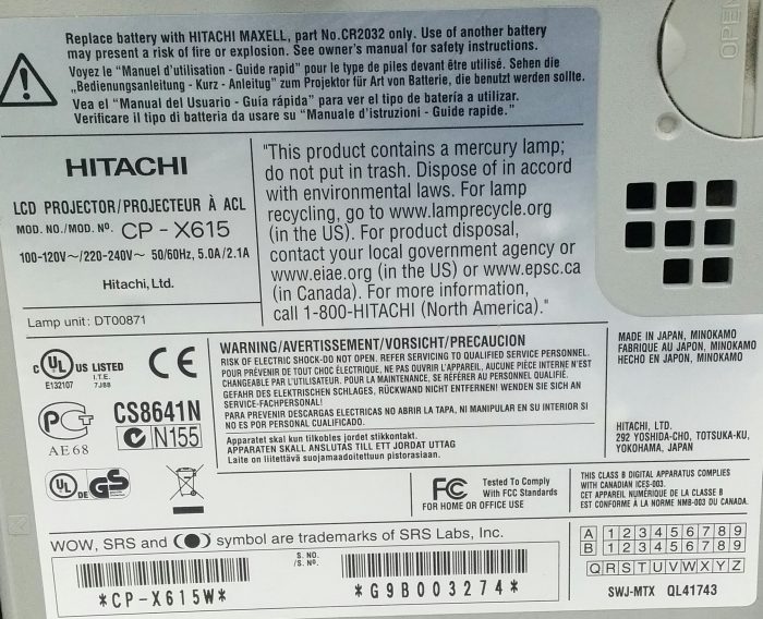 Hitachi CP-X615 HDMI VGA LCD Multimedia Projector - Image 3