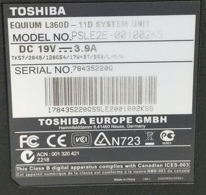 Toshiba Equium L350D PSLE2E-001002KS- Pentium Dual Core T4300 2.1GHz - 4GB RAM - 17" - 250GB SSD - Windows 10 Home - Image 4