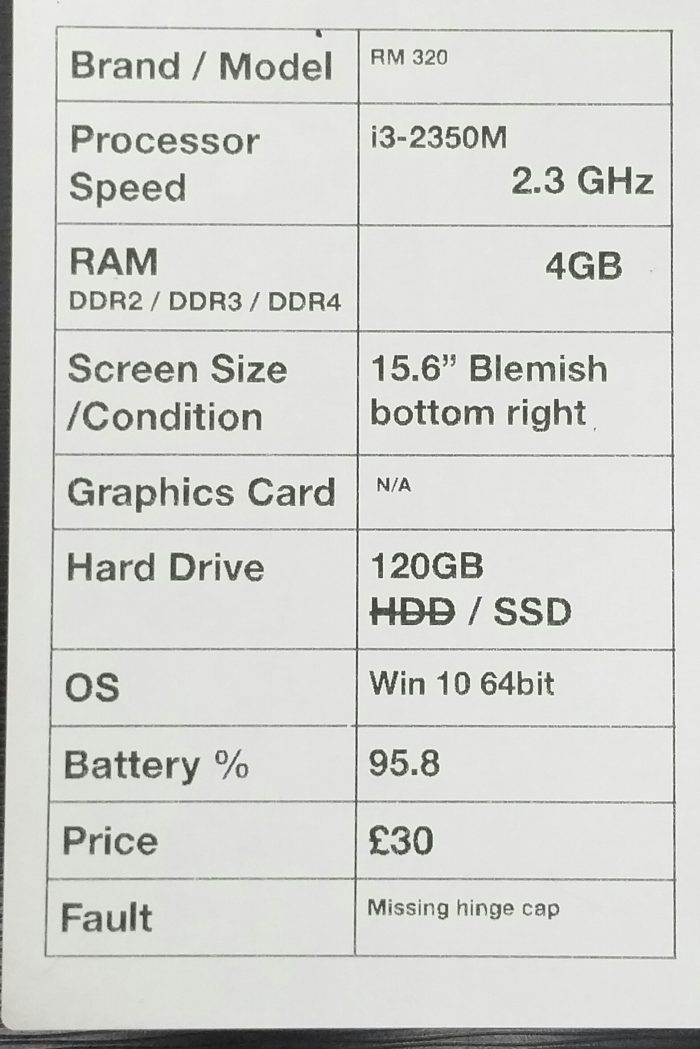 RM Education Notebook 320 W255EU i3-2350M 2.3GHz 4GB RAM 15.6" 120GB SSD Windows 10 64bit - Image 3