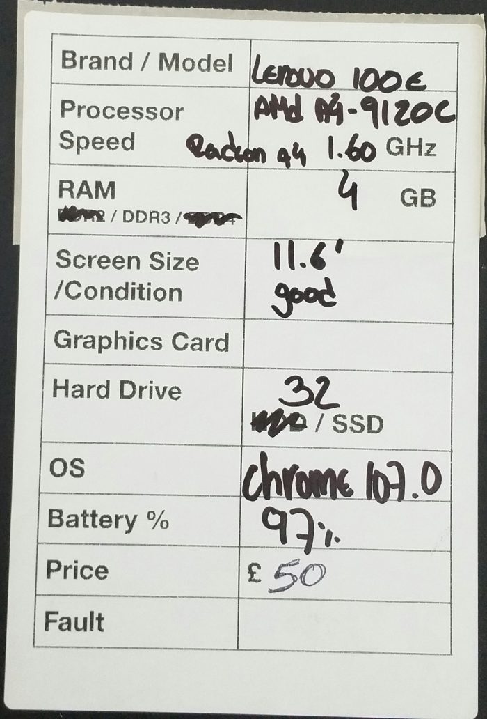 Lenovo 82CD 100e Chromebook 2nd Gen AST - AMD A9-9120C Radeon 94 1.60GHz - 4GB RAM - 11.6" - 32GB SSD - Chrome 107.0 - Image 2