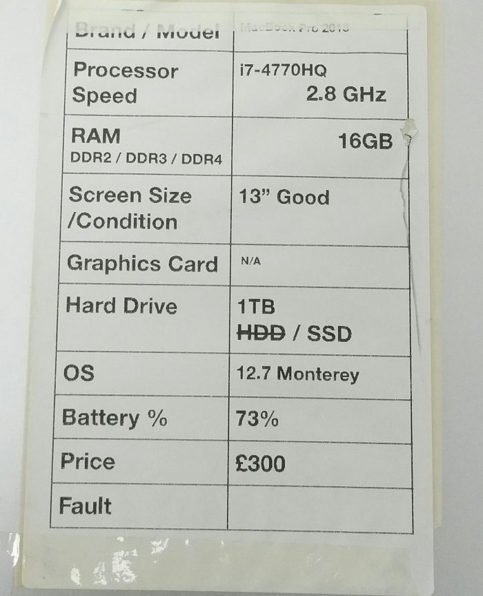 Apple Macbook Pro A1398 - i7-4770HQ 2.8GHz - 16GB DDR3 - 13" - 1TB SSD - 12.7 Monterey (2015) - Image 3